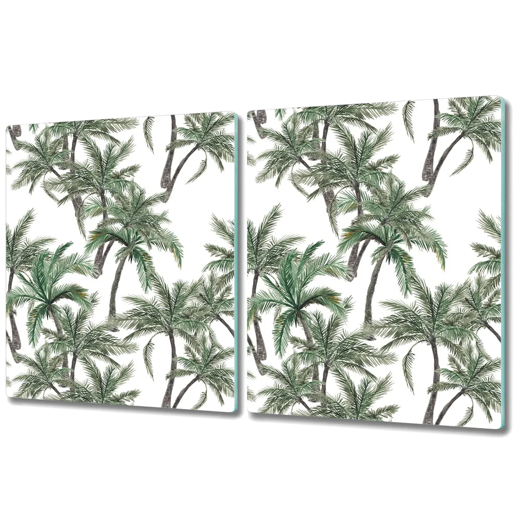 Herd-Abdeckplatte Glas Schneidebrett Ceranfeld-Abdeckung - 2x 40x52 cm - Tropische Palmen